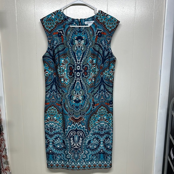 Liz Claiborne Blue Sheath Midi Dress Sleeveless Crew Neck - Picture 1 of 9